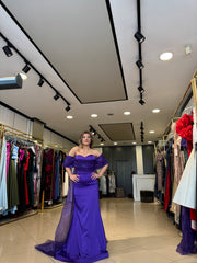 Royal Violet Tül Detaylı Prenses Abiye