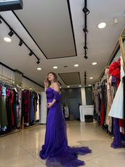 Royal Violet Tül Detaylı Prenses Abiye