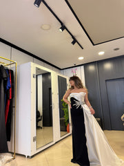 Pearl Noir Drapeli İki Renk Abiye