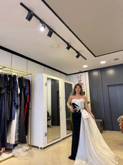 Pearl Noir Drapeli İki Renk Abiye